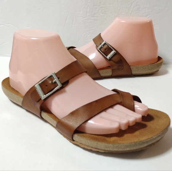 Yokono Ibiza Made in Spain Women's Leather Slide Toe Ring Buckle Sandals Tan 8 - Picture 2 of 10